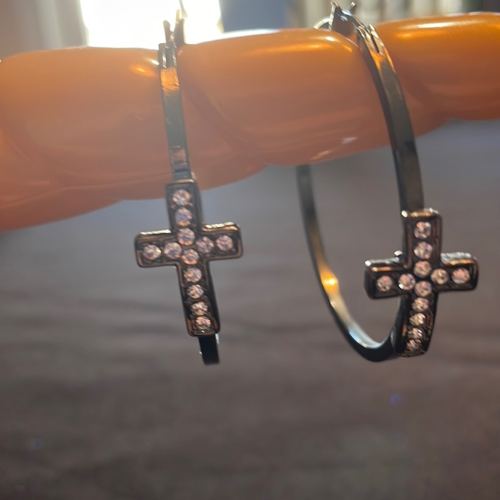 Nicole Miller hoop earrings with cross